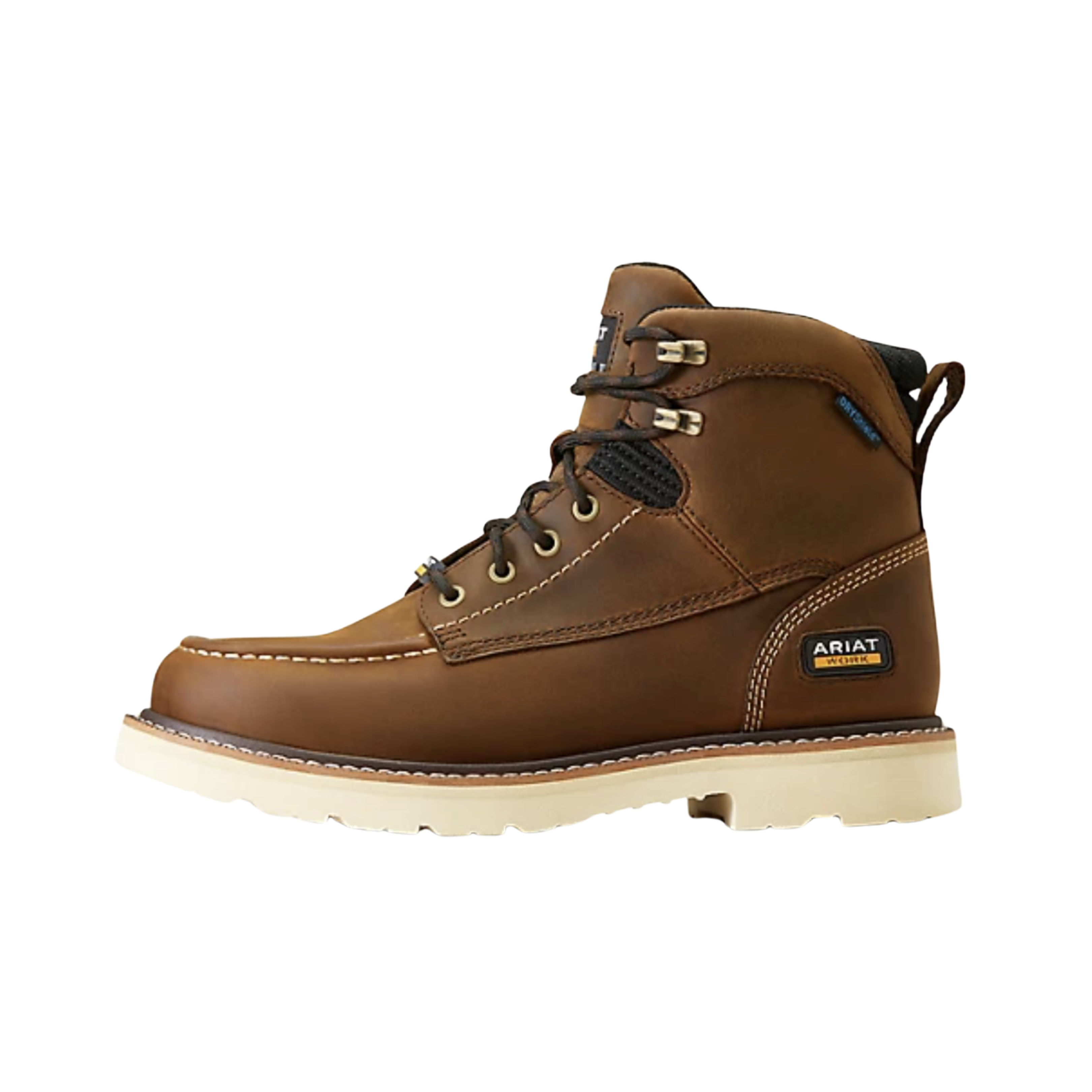 Side View of Men’s Ariat Rebar in distressed brown – featuring durable leather, 6-inch shaft for ankle support, and flexible Rebar Flex™ construction.