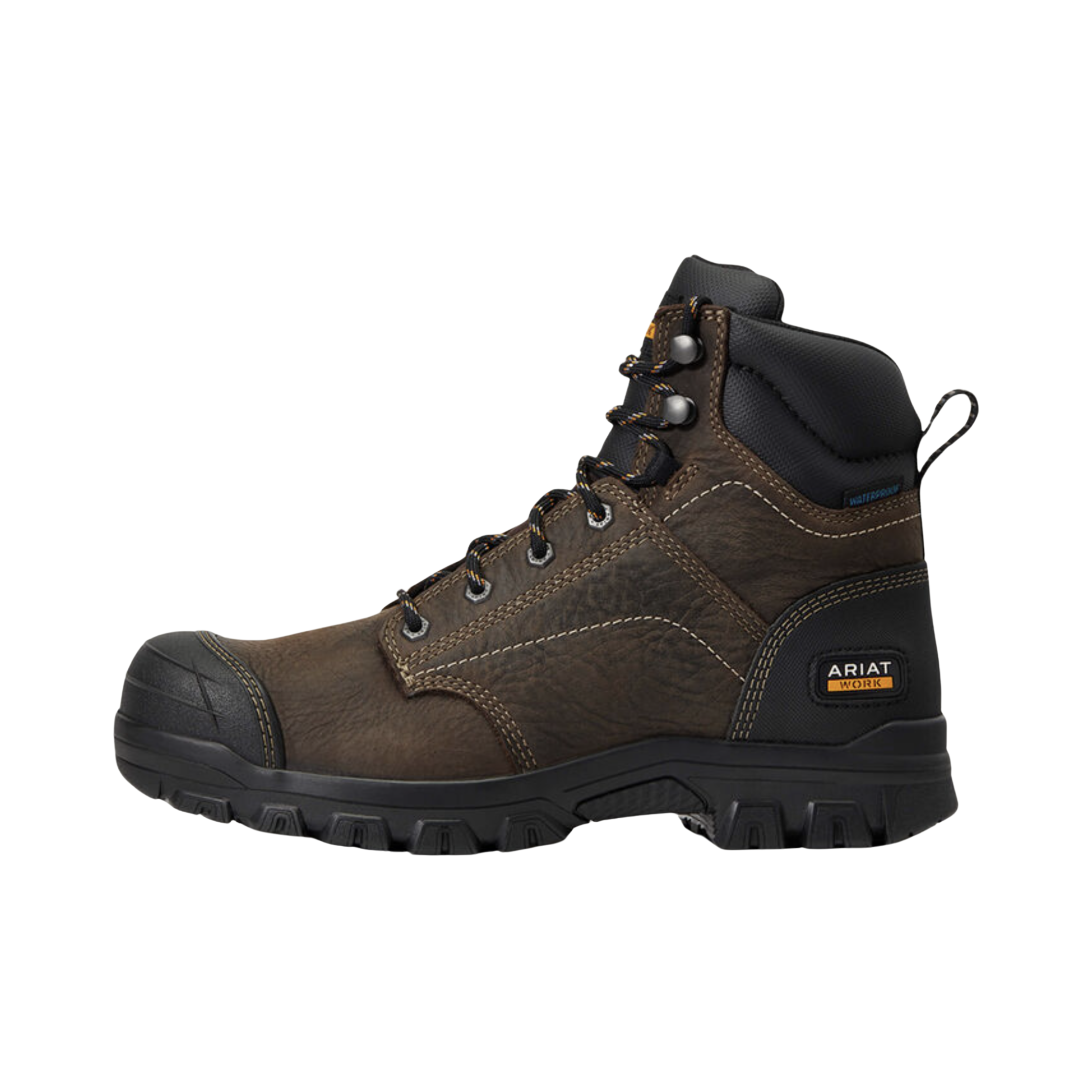 Side View of Women’s Ariat Treadfast  in dark brown – featuring a 6-inch shaft for ankle support, durable leather construction, and slip-resistant outsole.