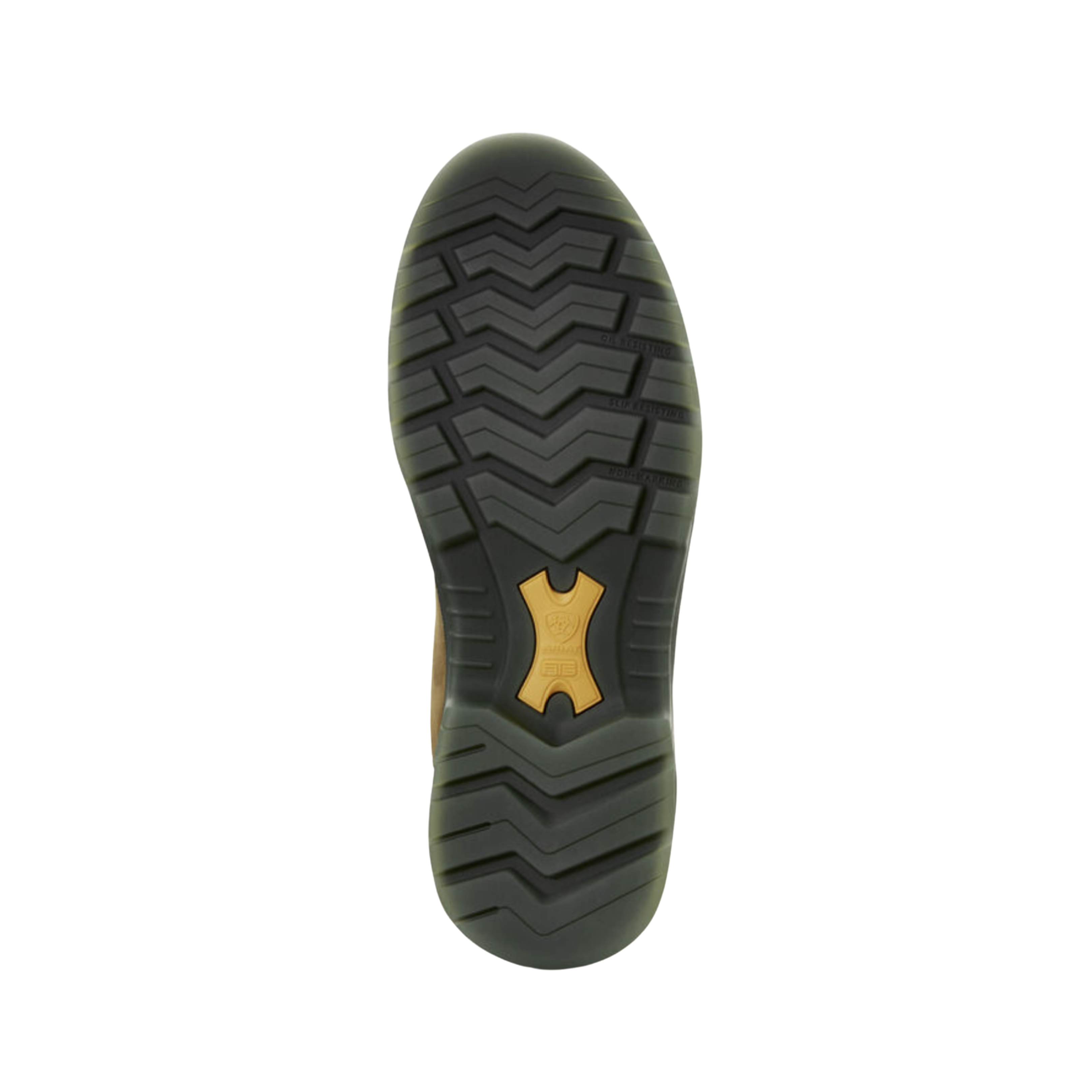Bottom View of Men’s Ariat Turbo 6" Waterproof Carbon Toe Boot in aged bark – featuring a slip-resistant Duratread™ outsole, rugged tread pattern, and shock-absorbing midsole.