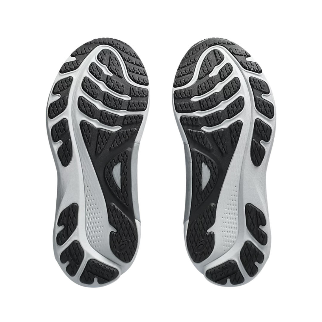 Bottom View of Men’s Asics Gel-Kayano 30 running shoe in carrier grey piedmont grey – featuring a durable AHAR rubber outsole, flex grooves for natural foot movement, and a grippy tread pattern for reliable traction and stability.