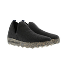 Side view of Asportuguesas City in Black Tweed – featuring a cozy recycled wool-blend upper, low-profile slip-on design, natural cork and rubber outsole, and versatile black tweed texture suitable for indoor or everyday casual wear.