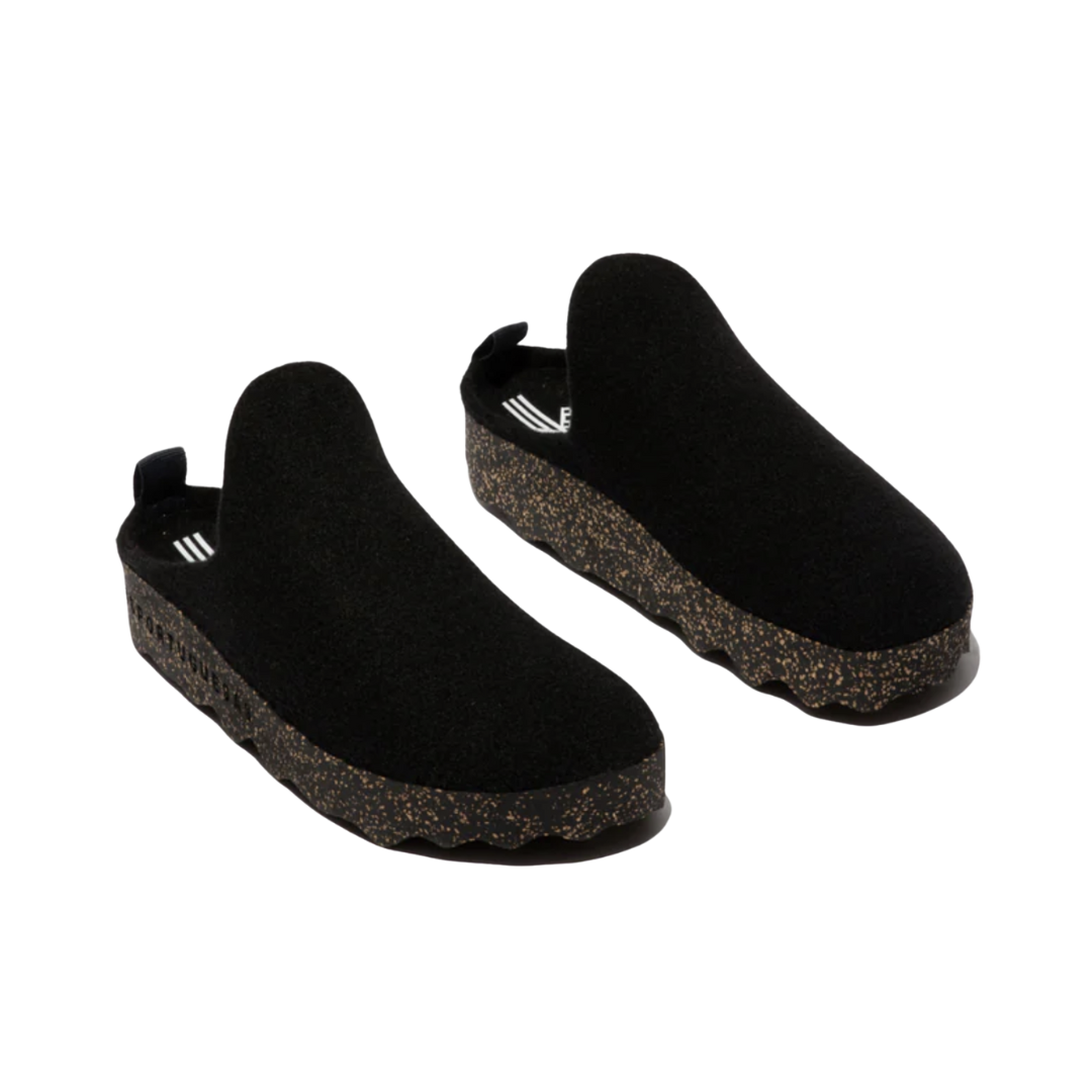 Top view of Asportuguesas Come in Black – featuring a slip-on bootie-style opening with elastic gore panels, molded foot shape, and clean lines for a cozy, snug fit.