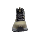 Front view of Men’s Avenger Aero Trail Composite Toe work shoe in olive – features include a reinforced lace-up system, padded tongue and collar, breathable mesh lining, moisture-wicking interior, contoured removable insole, and a wide toe box for added comfort.