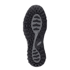 Bottom view of Women’s Avenger Summit Trail Composite Toe work shoe in black/black – features include a durable rubber outsole with aggressive tread for traction, oil- and slip-resistant properties, and EH-rated sole for electrical hazard safety.