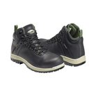 Angled View of Men’s Avenger Breaker Composite Toe Boot in Black – featuring a protective composite toe, a rugged design with leather and mesh for ventilation and durability, and a cushioned midsole for all-day wear and comfort.