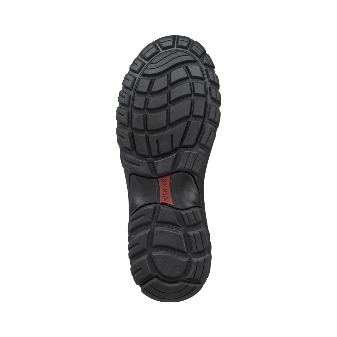 Bottom View of Women’s Avenger Flight Aluminum Toe Boot in Brown – featuring a rugged tread pattern for enhanced grip, a durable outsole designed for long-lasting wear, and a flexible sole to support natural movement on the job.