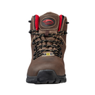 Front View of Men’s Avenger Flight Aluminum Toe Boot in Brown – featuring a strong aluminum toe for safety, a sleek rounded toe box for a comfortable fit, and durable leather construction designed for heavy-duty work environments.