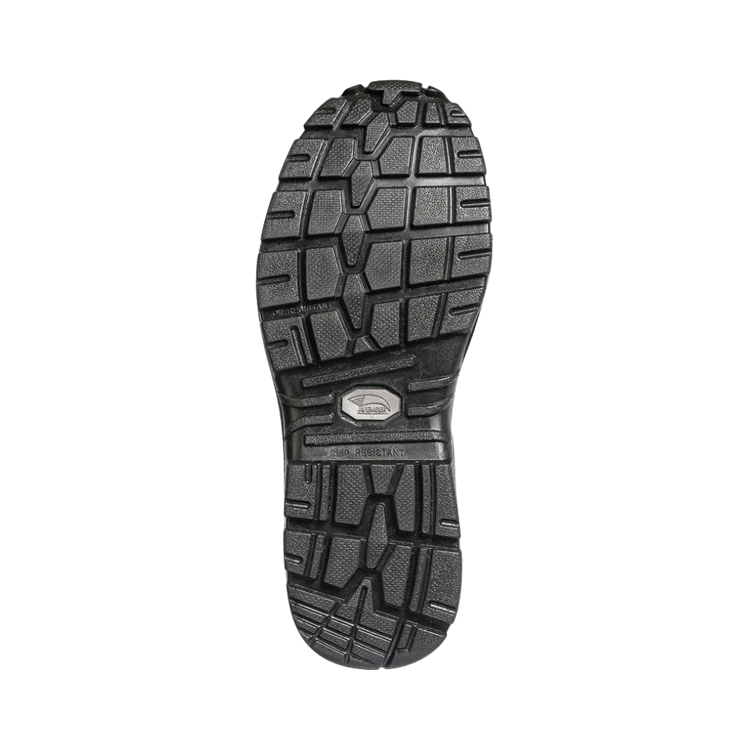Bottom View of Women’s Avenger Framer Composite Toe Boot in Brown – featuring a rugged tread pattern for superior grip, an abrasion-resistant outsole for durability, and a flexible sole that supports natural movement on uneven surfaces.