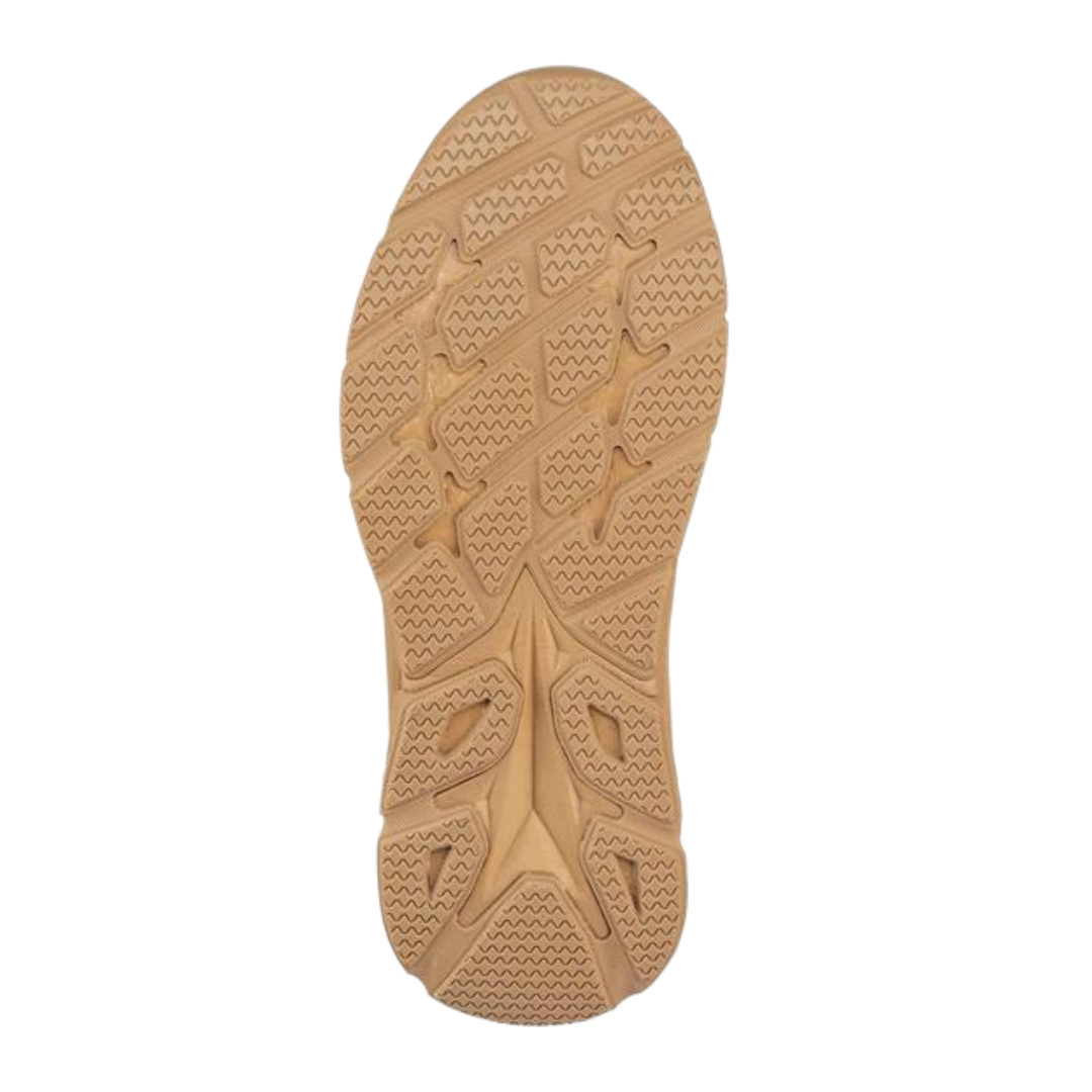 Bottom view of men's Avenger K4 Mid Alloy Toe Waterproof Boot in black – featuring a slip-resistant rubber outsole with a tread pattern designed for traction and stability on various surfaces.