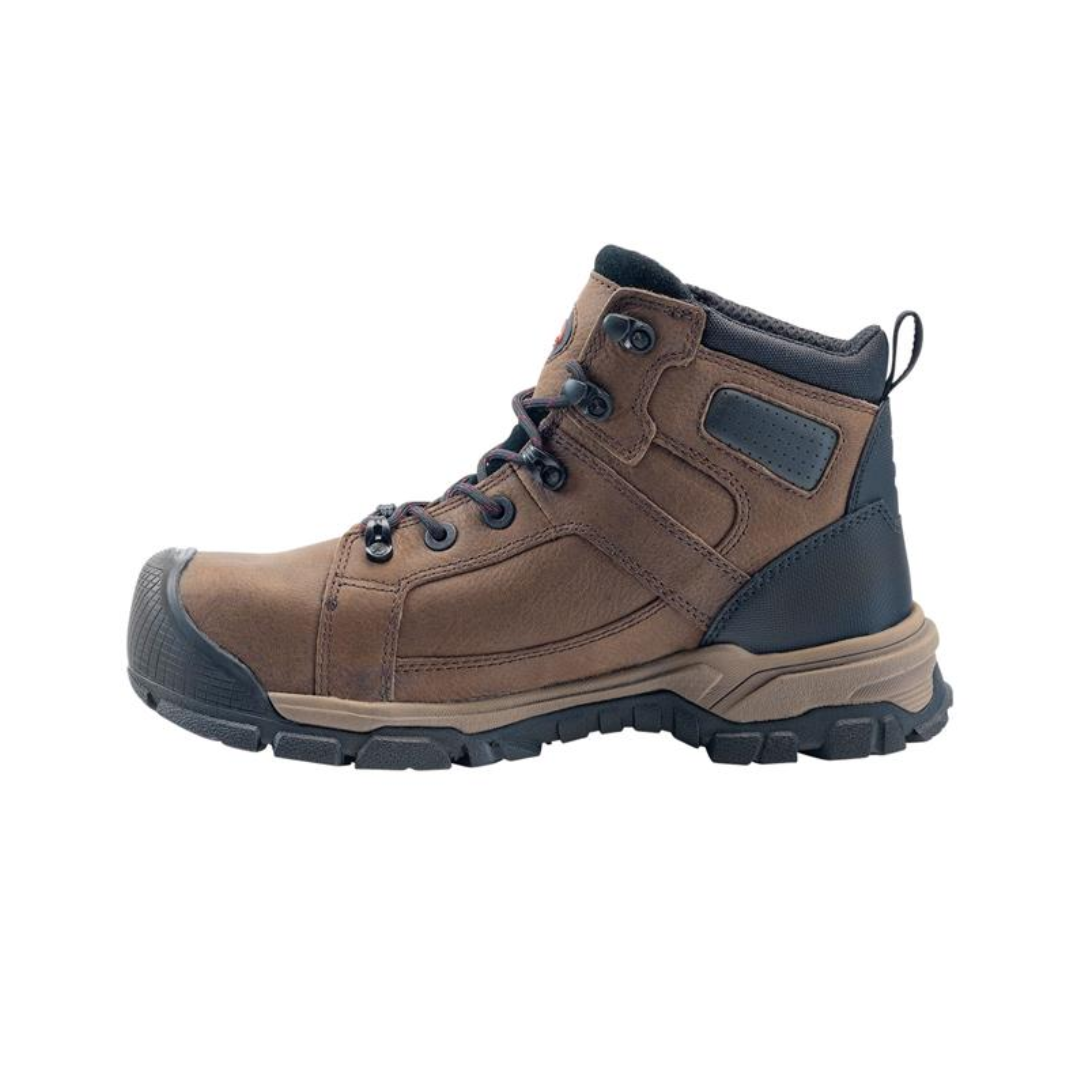 Side view of men's Avenger Ripsaw Alloy Toe Boot in brown – featuring a full-grain leather upper, ASTM-rated alloy safety toe, and a slip-, oil-, and abrasion-resistant rubber outsole for reliable traction.