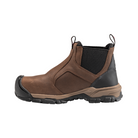 Side View of Men’s Avenger Romeo Aluminum Toe Boot in Brown – featuring slip-resistant rubber outsoles for secure footing, dual pull tabs and stretch side panels for easy on-and-off, and a classic low-ankle Chelsea boot design for versatile workwear.