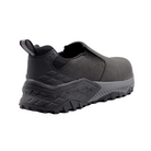 Angled View of Men’s and Women’s Avenger Summit Trail Composite Toe Boot in Black – featuring a protective composite safety toe, a rugged leather-and-mesh design for ventilation and durability, and a cushioned midsole for all-day wear during outdoor adventures or jobsite tasks.