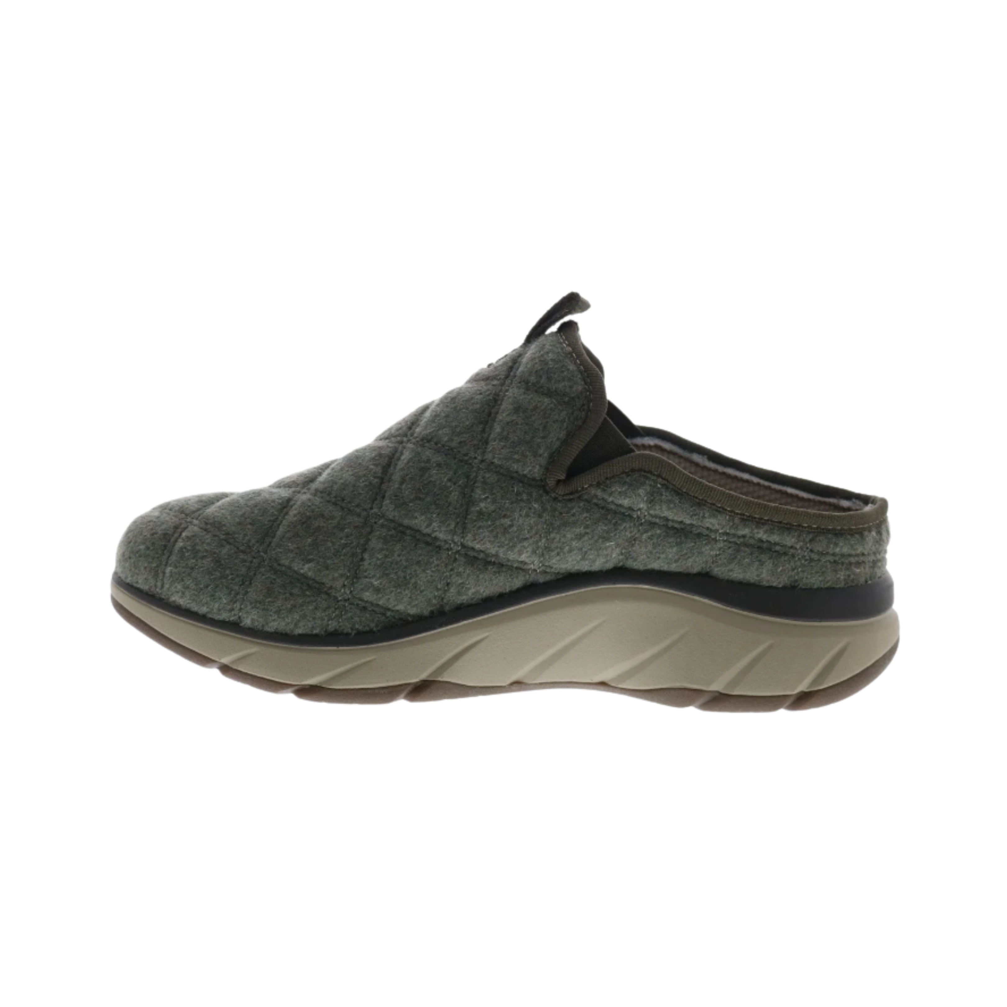 Side View of Women’s Bionica Akina boot in olive – featuring a rich leather upper with side zipper closure, cushioned footbed for all-day comfort, and lightweight slip-resistant outsole for flexible support.