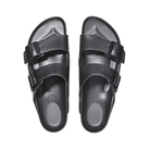 Top View of Unisex Birkenstock Arizona Essentials EVA sandal in Metallic Anthracite – featuring a lightweight, durable EVA construction, adjustable two-strap design, and a cushioned footbed for comfort.