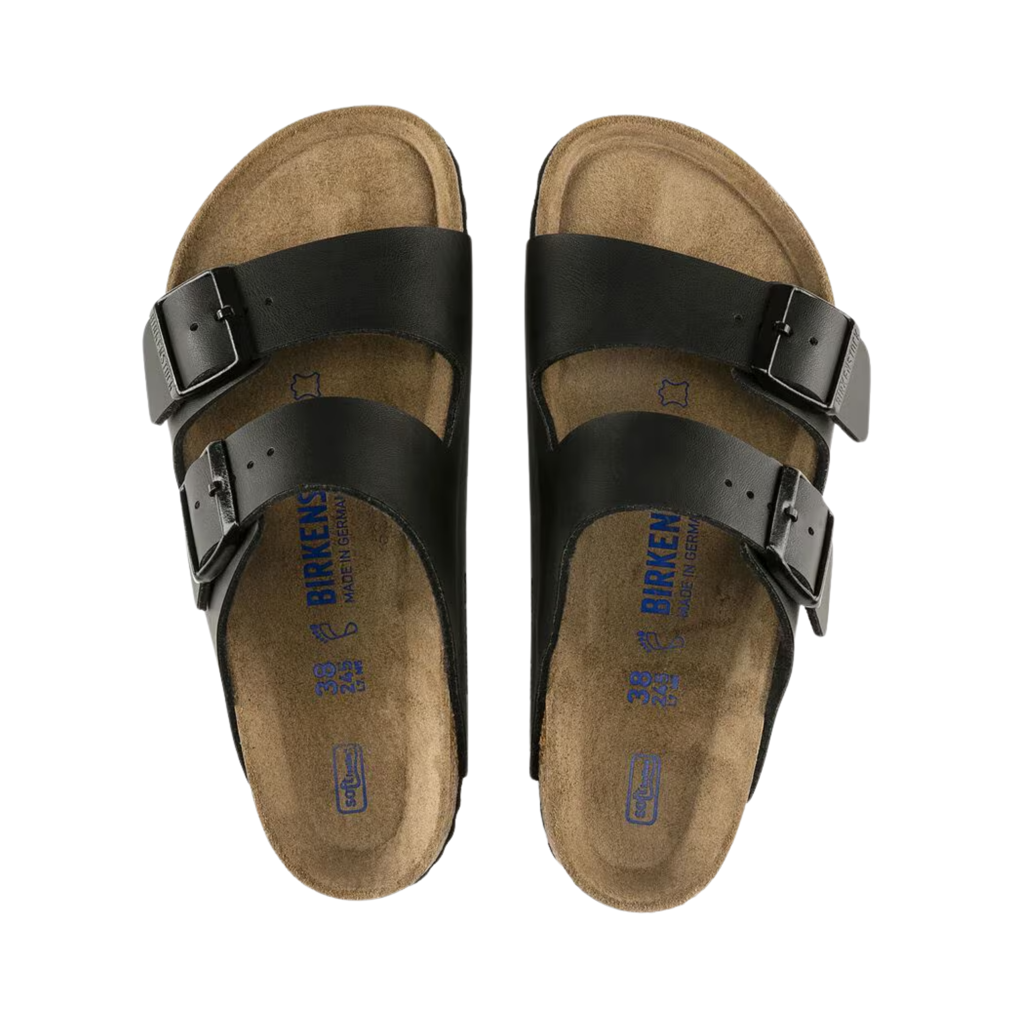 Top view of Men’s Birkenstock Arizona SFB Birko-Flor sandal in Black – featuring a sleek, minimal design with adjustable straps for a secure fit, and a soft footbed for extra comfort.