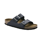 Side View of Women’s Birkenstock Arizona Soft Footbed Oiled Leather sandal in Blue – showcasing the vibrant blue color, ergonomic footbed for optimal support, and adjustable straps for a secure fit.