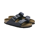 Side View of Women’s Birkenstock Arizona Soft Footbed Oiled Leather sandal in Blue – showcasing the vibrant blue color, ergonomic footbed for optimal support, and adjustable straps for a secure fit.