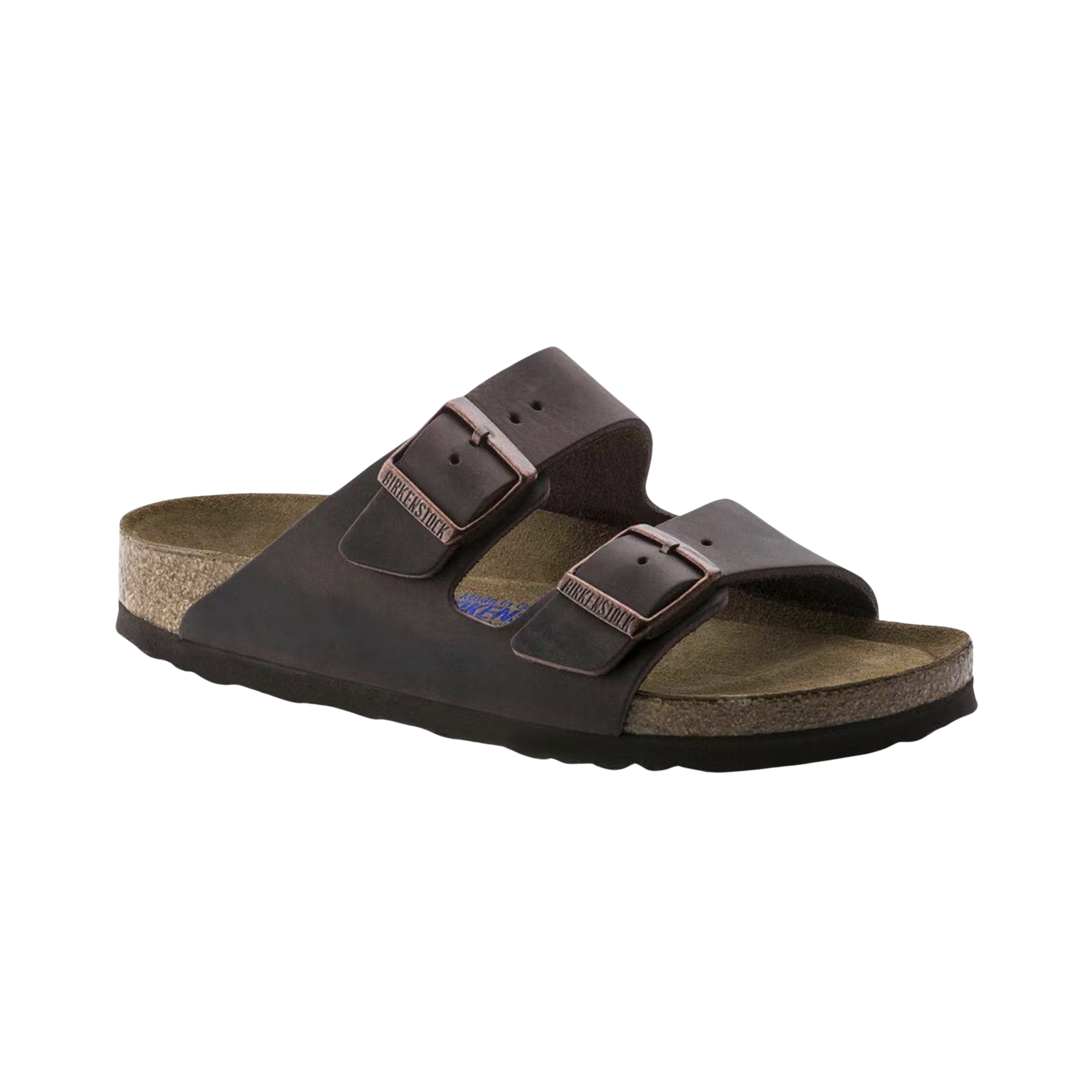 Side View of Men’s Birkenstock Arizona Soft Footbed Oiled Leather sandal in Habana – showcasing the rich, dark brown Habana color, ergonomic footbed for arch support, and adjustable straps for a personalized fit.