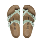 Top View of Women’s Birkenstock Mayari Birko-Flor sandal in Graceful Matcha – featuring a cork footbed, adjustable toe loop and strap design, and soft footbed for added comfort.