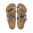 Top View of Women’s Birkenstock Mayari Birko-Flor sandal in Graceful Taupe – featuring a cork footbed, adjustable toe loop and strap design, and soft footbed for additional comfort.