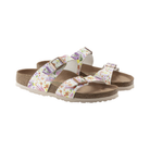 Side view of Women’s Birkenstock Sydney Vegan Birko-Flor sandal in Summer Floral Rose – featuring an ergonomic design with adjustable straps for a secure fit, and a cushioned cork footbed for all-day comfort.

