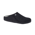 Side View of Men’s Birkenstock Zermatt Shearling Wool Felt slipper in anthracite – featuring a warm wool felt upper, shearling-lined cork-latex footbed for soft arch support, and textured rubber outsole for light indoor-outdoor traction.