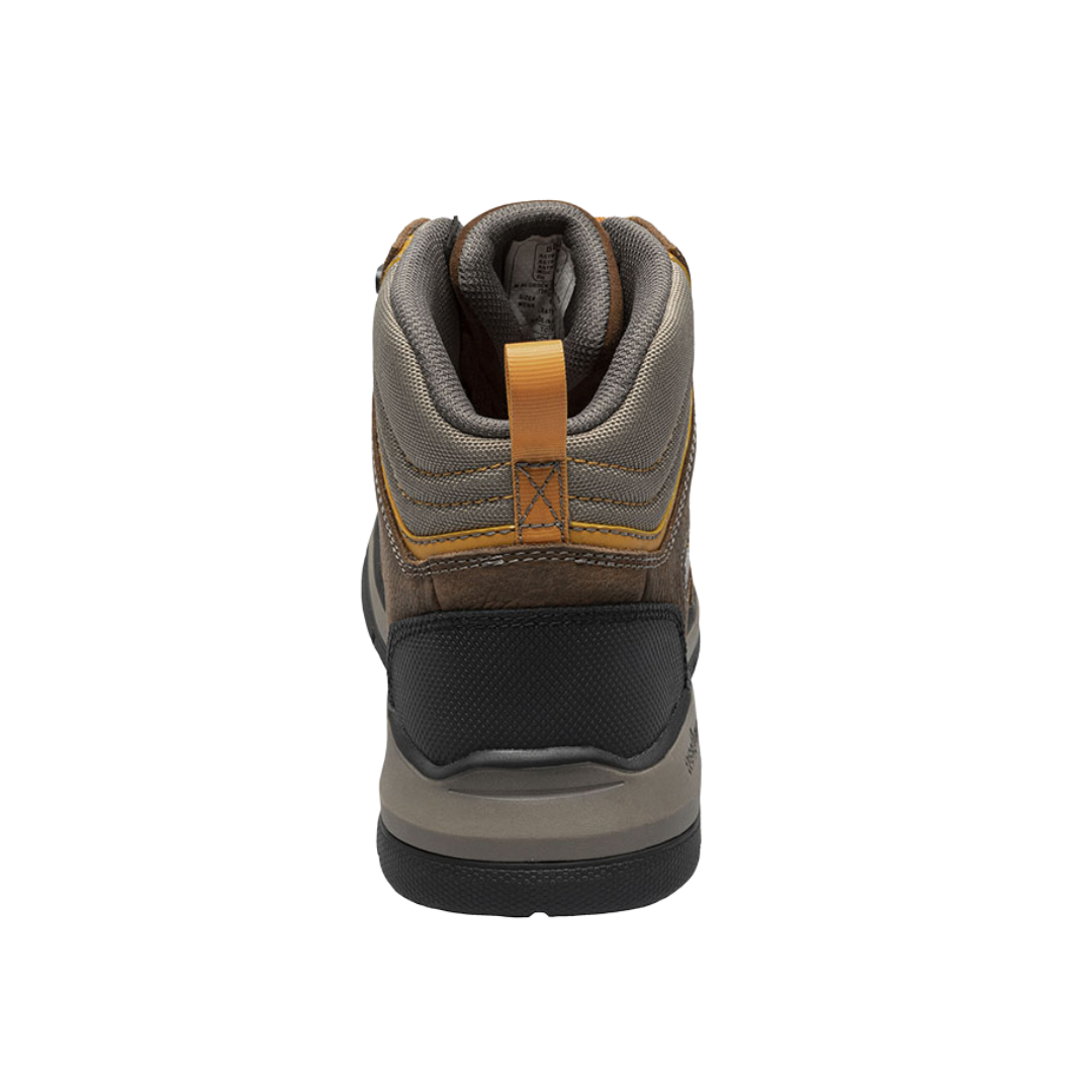 Back view of Men’s Bogs Bedrock Shell 6-inch Composite Toe Boot in Brown – featuring a reinforced heel counter, padded ankle collar for added support, and a pull tab for easy on and off.