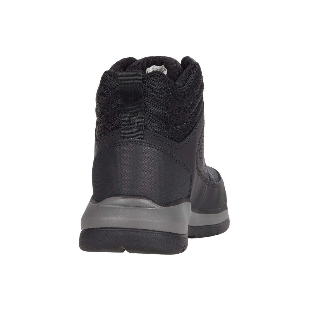 Back view of Men’s Bogs Shale Mid Composite Toe ESD Boot in Black – showcasing a reinforced heel area, padded ankle support, and a rear pull tab for easy wearability on the job site.