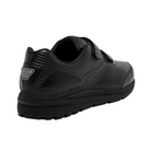Angled view of Brooks Addiction Walker V-Strap 2 in Black/Black for men - highlighting the soft cushioning in the midsole and the flexible construction for comfortable, all-day wear.