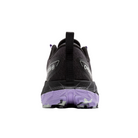 Back view of Brooks Cascadia 18 in Ebony, Sweet Lavender, and Copper for women - highlighting the secure heel fit and trail-specific design for stability and support on varied terrains.