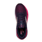 Top View of Women’s Brooks Ghost 16 in peacoat/raspberry/apricot – featuring a breathable engineered mesh upper, secure lace-up design, and nitrogen-infused DNA LOFT v3 cushioning for plush, responsive comfort.