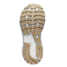Bottom View of Women’s Brooks Ghost 16 running shoe in white grey estate blue – featuring a durable rubber outsole with flex grooves, segmented crash pad for smooth transitions, and tread pattern for reliable grip and stability.