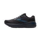 Side view of Men’s Brooks Ghost Max 2 running shoe in ebony, cockatoo, and blue sapphire – featuring engineered mesh upper for breathability, DNA LOFT MAX cushioning for maximum shock absorption, and 3D Fit Print overlays for secure support.
