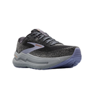 Side View of Women’s Brooks Ghost Max running shoe in Ebony, Sweet Lavender, and Alloy – featuring a breathable mesh upper, plush cushioning, and GlideRoll Rocker for smooth heel-to-toe transitions.