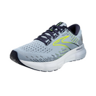 Angled view of Women’s Brooks Glycerin 20 running shoe in light blue, peacoat, and nightlife – featuring sleek styling, ultra-soft cushioning, and high-performance support for everyday runs.