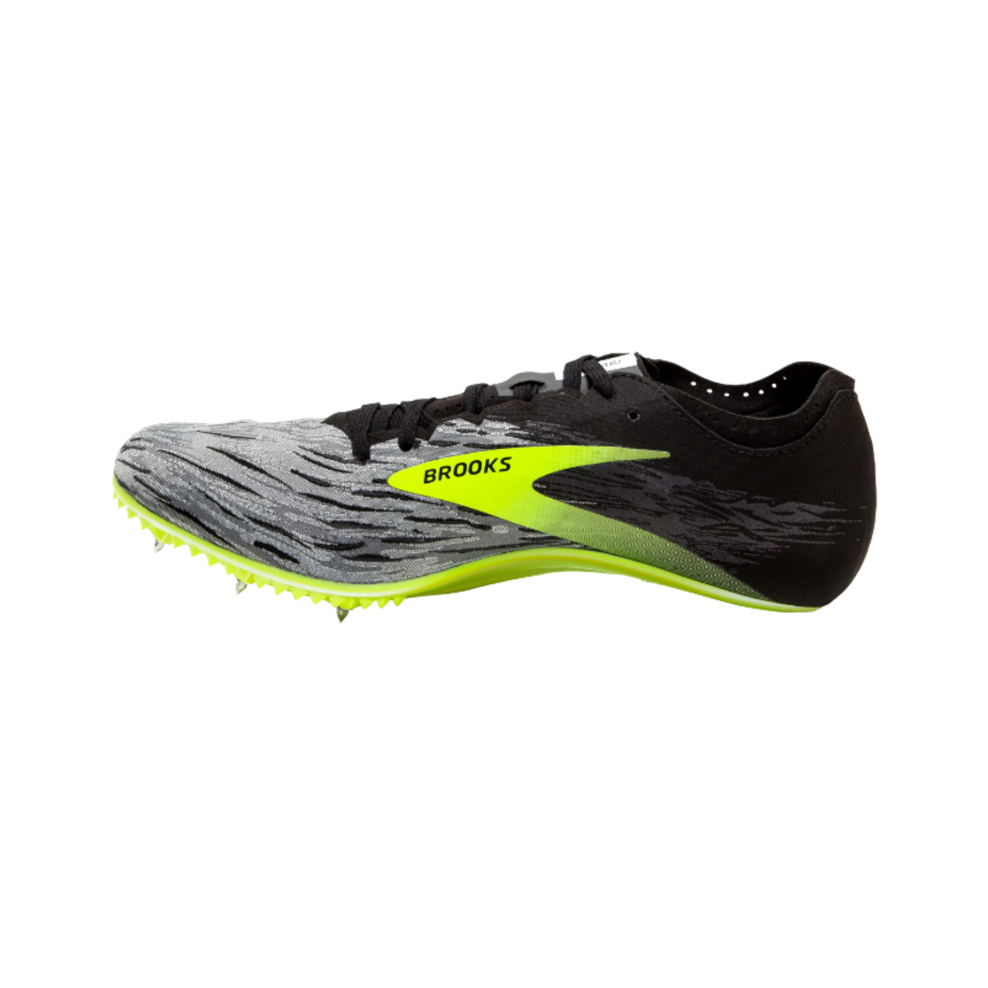 Side View of Unisex Brooks QW-K v4 in Black/Grey/Nightlife – Featuring a lightweight, responsive midsole that provides cushioning for all-day comfort and support during sports or casual wear.