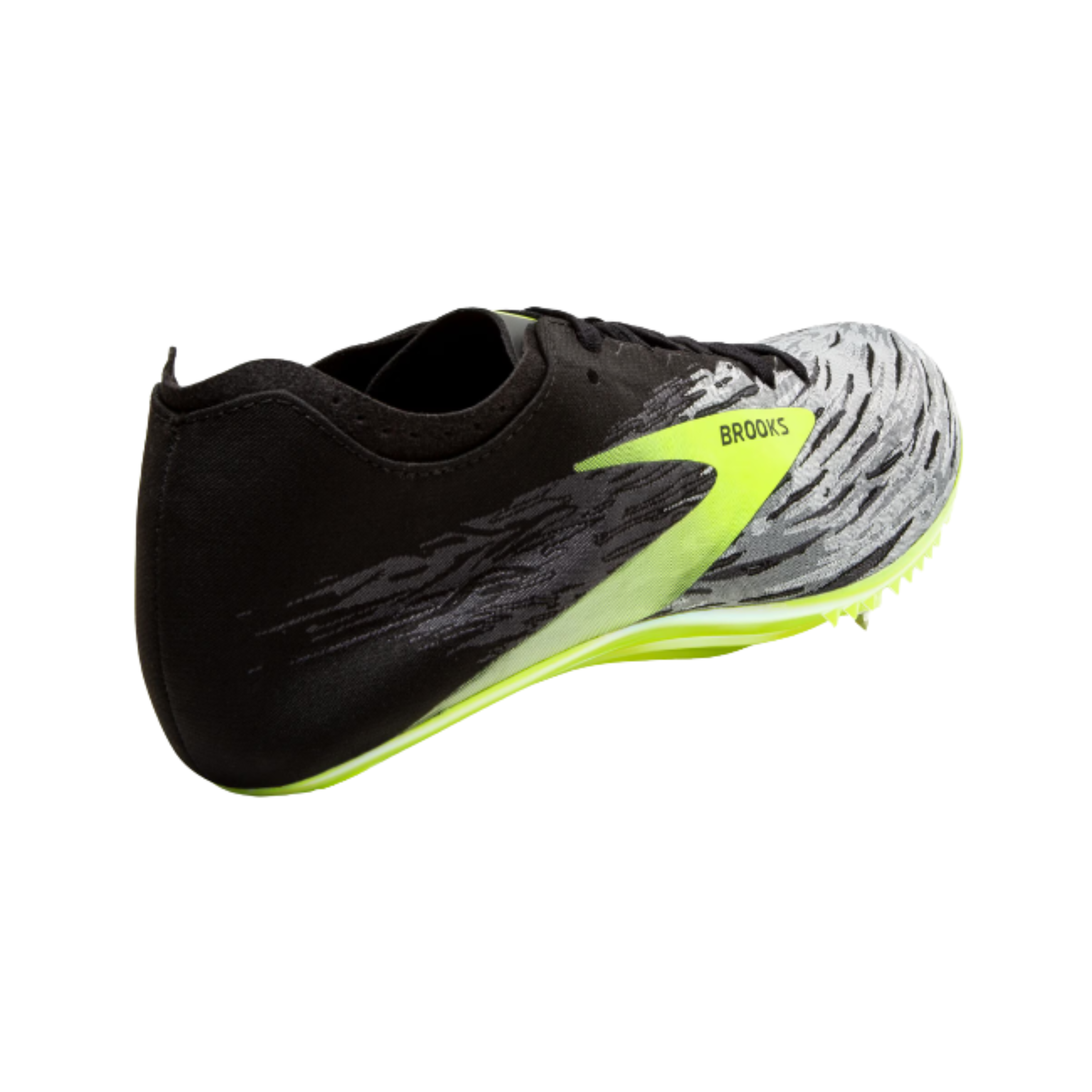 Angled View of Unisex Brooks QW-K v4 in Black/Grey/Nightlife – Featuring a flexible construction that allows for easy movement, combined with a sleek design that delivers style and performance.