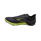 Side View of Unisex Brooks Wire 7 Spikes in Black/Nightlife – Featuring a 7-pin spike plate that provides aggressive traction for explosive speed, ideal for competitive track events.
