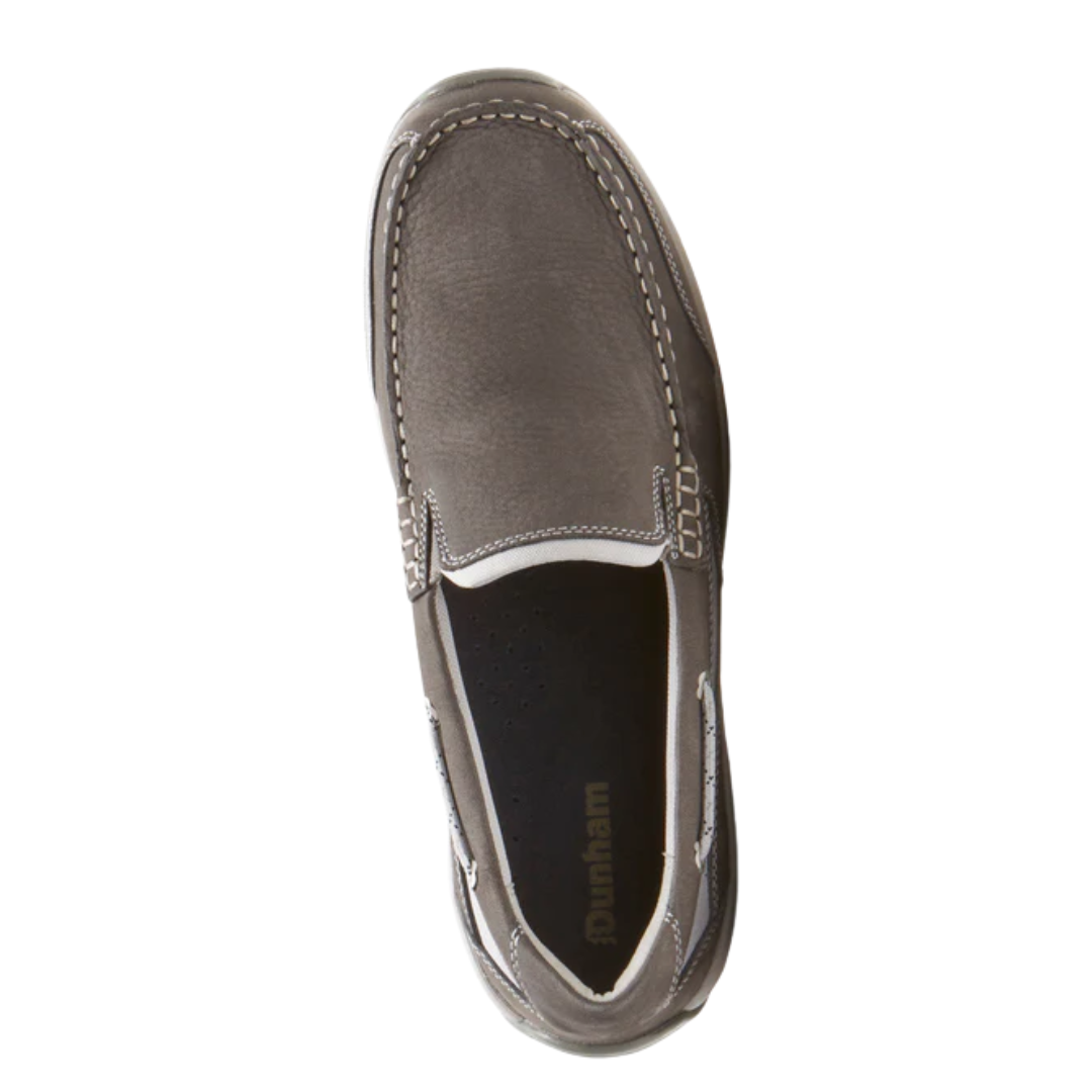 Top view of Men’s Captain Ventian boat shoe in grey – featuring a moc toe design, soft leather upper, and cushioned footbed for all-day comfort.