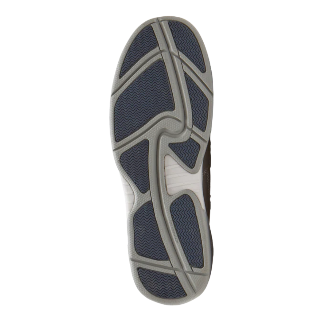 Bottom view of Men’s Captain Ventian boat shoe in grey – featuring a grippy rubber outsole, wave-cut tread pattern, and non-marking traction for wet surfaces.