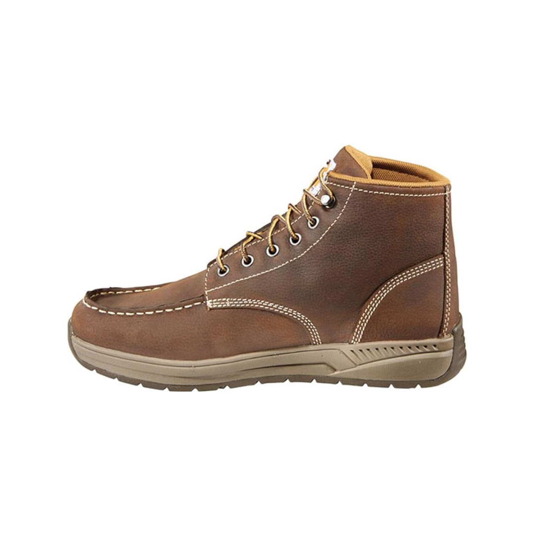 Side view of Men’s Carhartt Lightweight 4-Inch Wedge Chukka Boot in dark brown – showcasing FastDry® moisture-wicking lining, lightweight CMEVA midsole, and slip-resistant rubber outsole for enhanced traction.