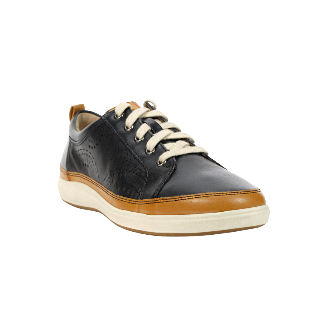 Angled view of Women’s Cobb Hill Bailee sneaker in black – featuring a combination of stylish detailing, comfortable construction, and a sleek silhouette suitable for everyday wear.