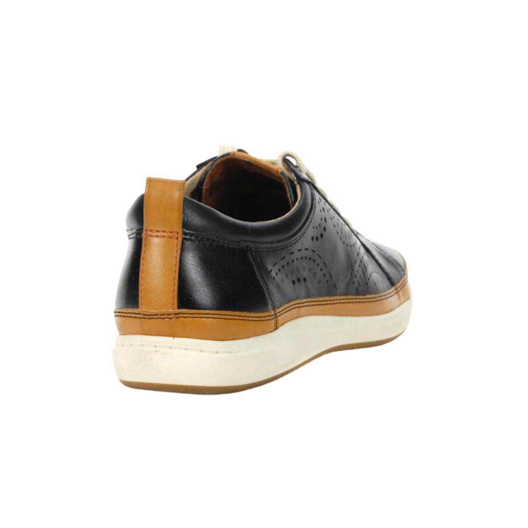 Back view of Women’s Cobb Hill Bailee sneaker in black – featuring a padded collar, subtle branding detail, and a low-profile design for versatile styling.