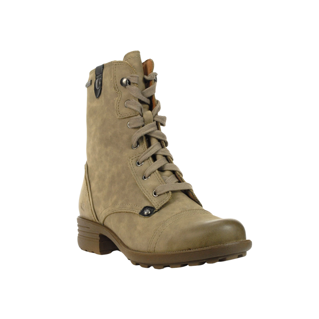Angled view of Women’s Cobb Hill Brunswick Lace Waterproof boot in grey – featuring rugged yet refined detailing, waterproof leather construction, and comfort-focused silhouette.