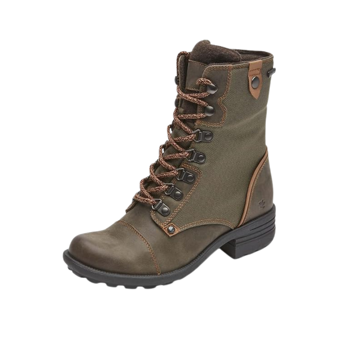 Angled view of Women’s Cobb Hill Brunswick Lace Waterproof boot in forest – featuring a combination of rugged design, waterproof protection, and stylish detailing for everyday wear.