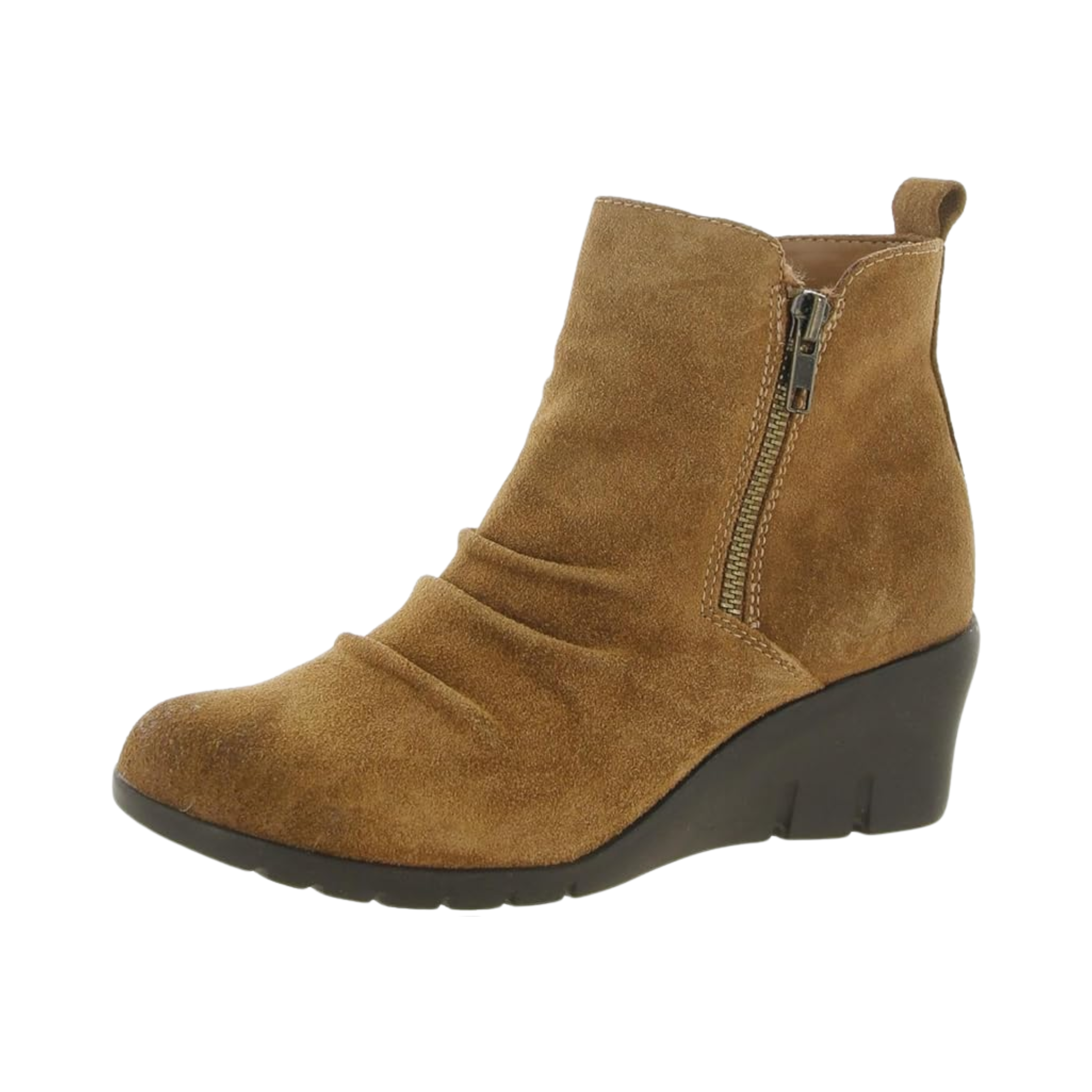 Side View of Women’s Comfortiva Ana shoe in brandy – featuring a rich leather upper with side cutout design, cushioned footbed for long-lasting comfort, and flexible slip-resistant outsole with low stacked heel.