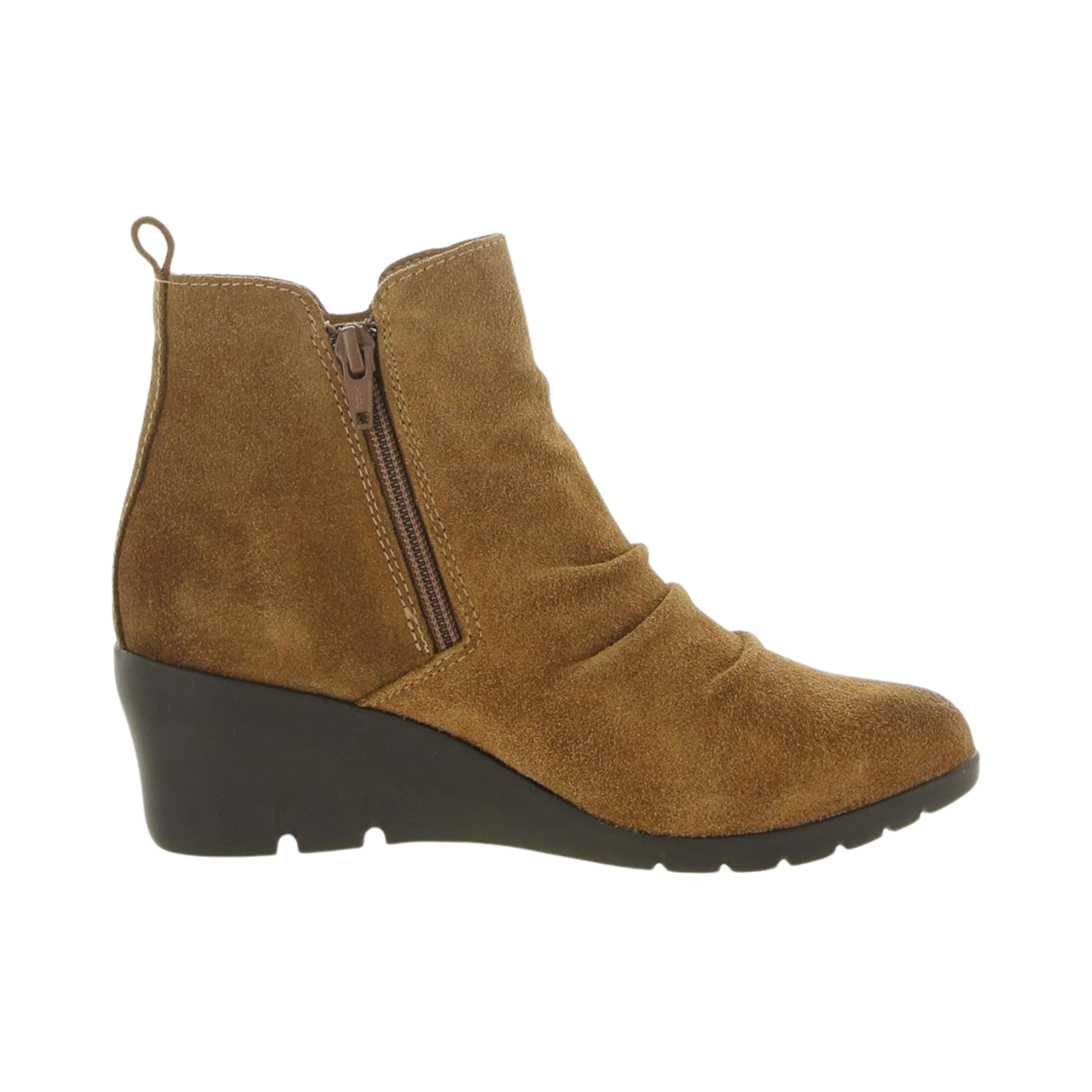 Side View of Women’s Comfortiva Ana shoe in brandy – featuring a rich leather upper with side cutout design, cushioned footbed for long-lasting comfort, and flexible slip-resistant outsole with low stacked heel.