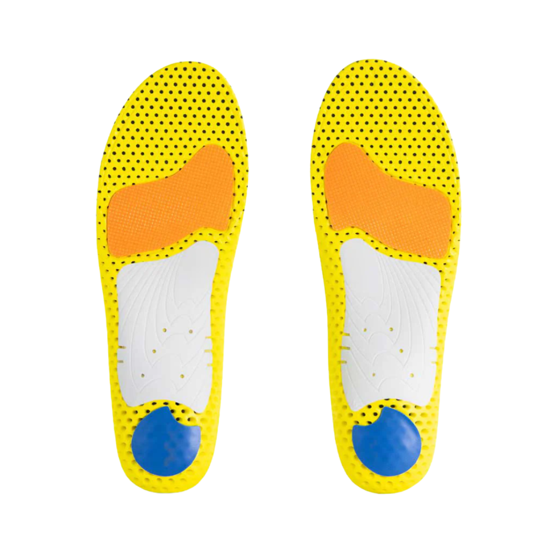 Bottom view of Currex RunPro High Profile Insole – featuring a dynamic arch design, structured heel cradle for stability, and grip-enhancing zones to reduce in-shoe slippage during activity.