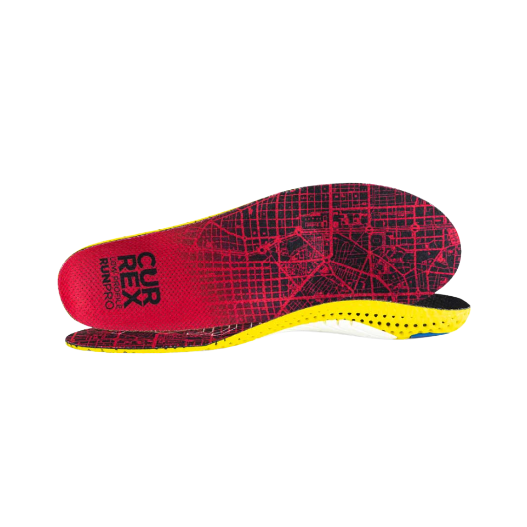 Side view of Currex RunPro Low Profile Insole – featuring a multi-layer construction with anatomic shaping, responsive cushioning, and a low-profile arch design engineered for running efficiency and foot alignment.