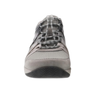 Front view of Women’s Dansko Henriette sneaker in grey suede – featuring rounded toe box, breathable mesh front, and subtle lacing system for secure fit.